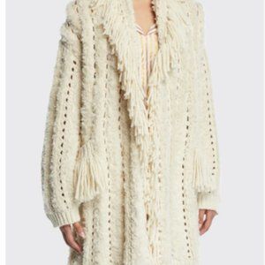 FIGUE Mila Chunky-Crochet Fringed Open-Front Cardigan